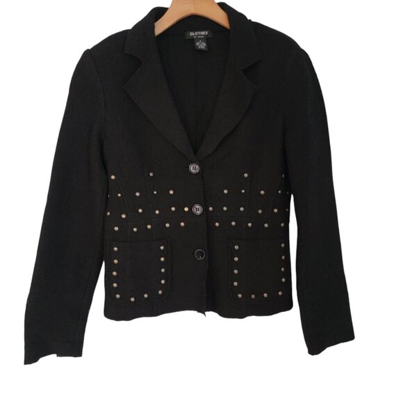 Clothes by Revue 100% Wool Size S Black‎ Studded Cardigan Sweater Jacket - Picture 1 of 8
